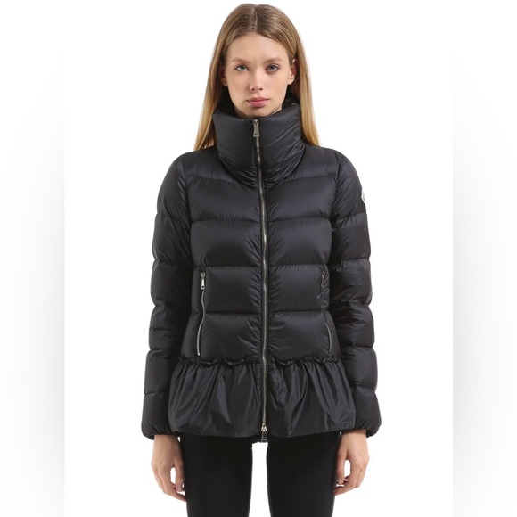 MONCLER Anet Down Puffer Peplum Jacket Coat RARE Black Size 0 fits XS-S - Picture 2 of 11